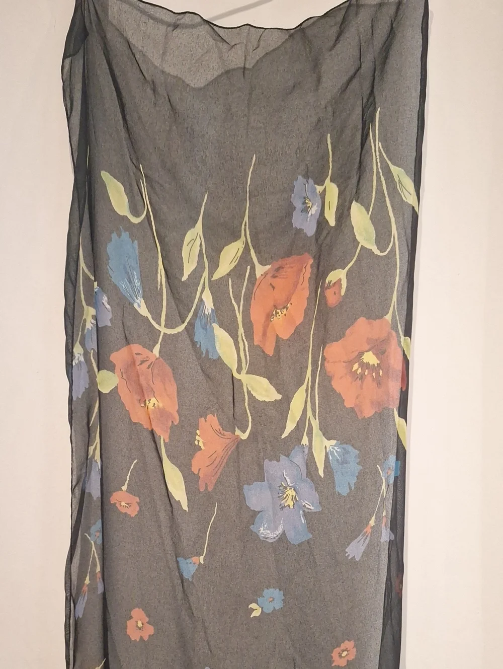 Laura Ashley Black Sheer Scarf With Poppy Floral Print
